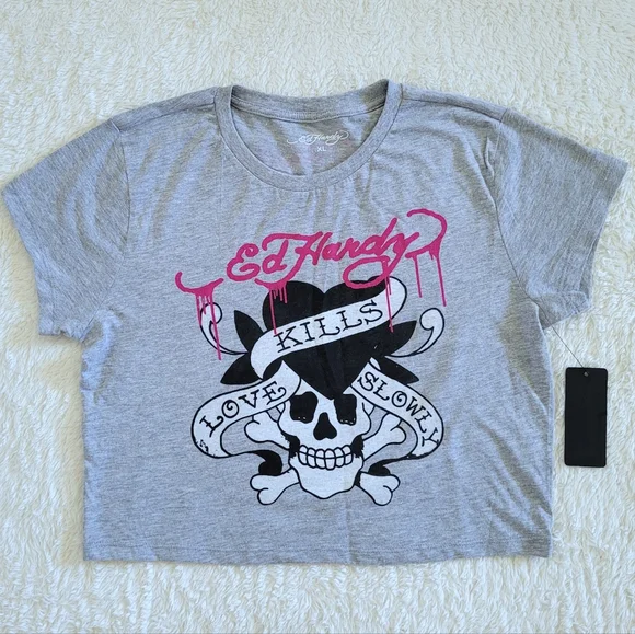 Ed Hardy "Love Kills Slowly" Skull &  Crossbones☠️ Graphic Baby👶 Tee👕  - NWT - Picture 10 of 14